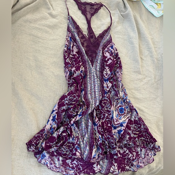 Free People Intimately Floral Deep Purple Lace Midi Flowy Dress Small Coquette - Picture 10 of 12